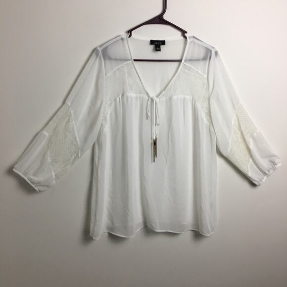 Alyx Boho Blouse with Lace and Tassels White Large - Picture 5 of 12